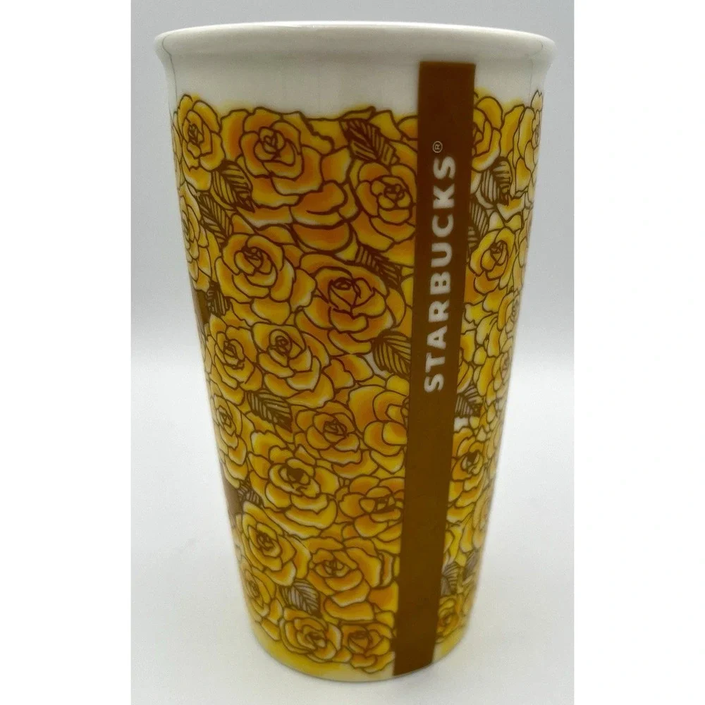 Starbucks 2016 Texas Yellow Rose Tall Ceramic Coffee Tea Tumbler No Lid 6
